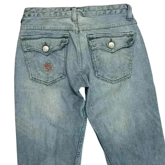 True Religion Y2K Pink Distressed Stitch Joey Flare Jeans - Picture 4 of 6